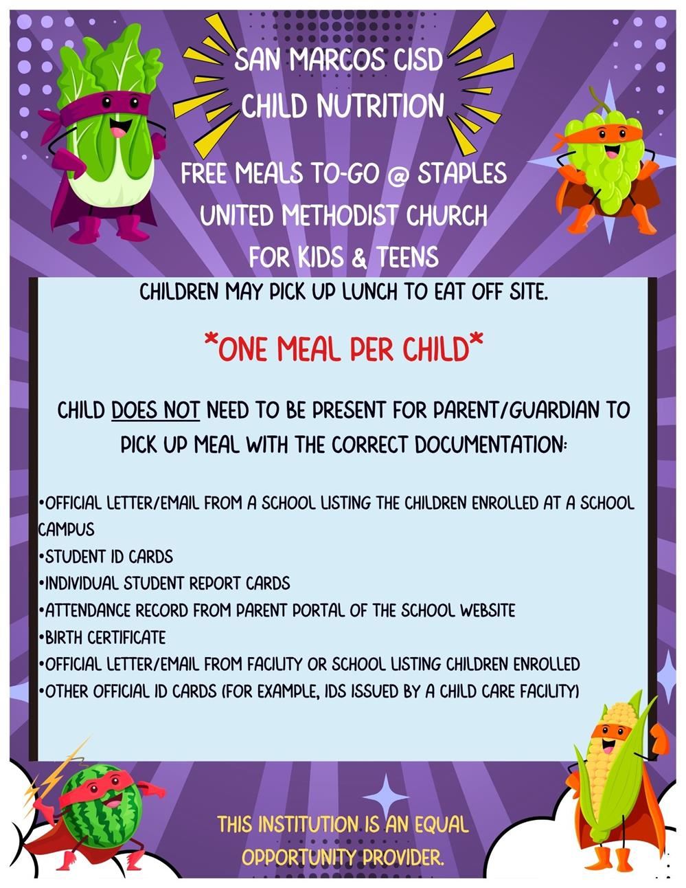 Staples United Methodist Church Non-Congregate Meals